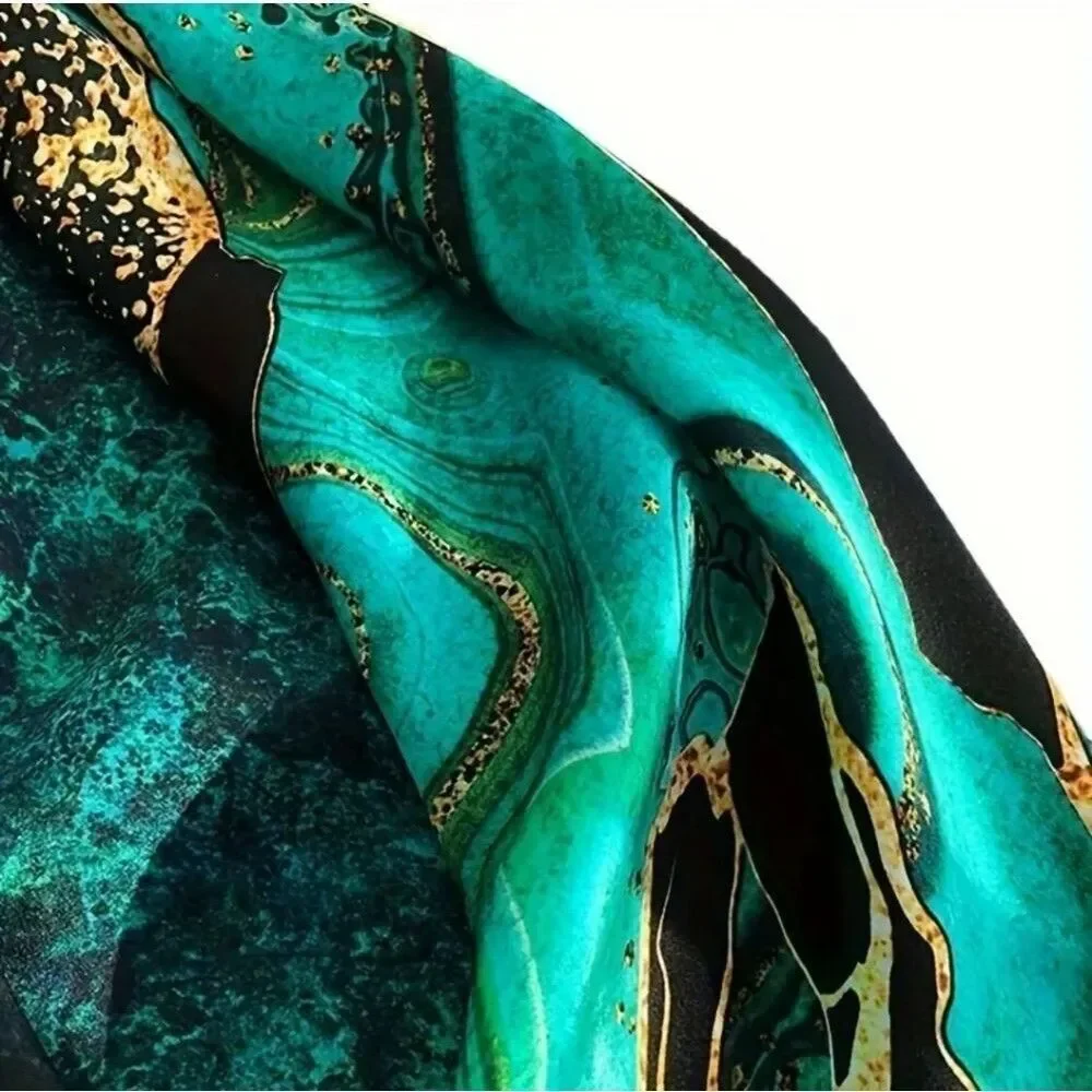 Emerald green scarf marble painting trim shawl